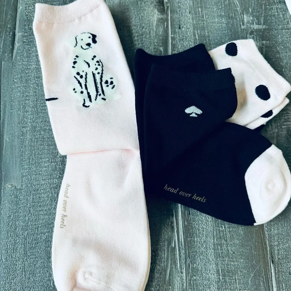 Kate Spade Dalmatian Dog Polka Dot Pink Head Over Heels Crew Socks